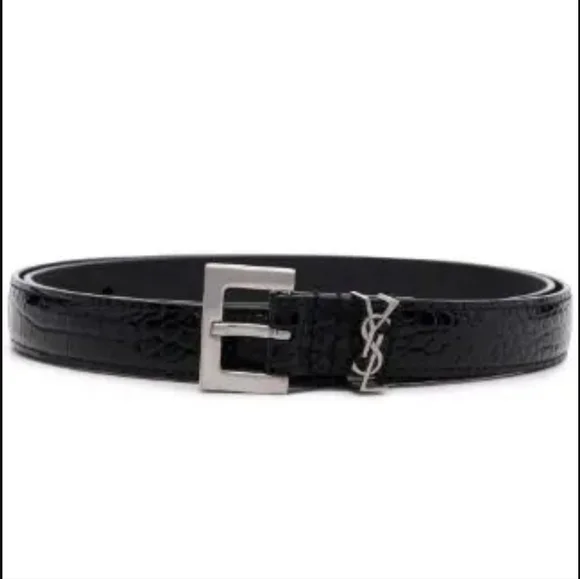 SAINT LAURENT Monogram-Buckle Croc-Embossed Leather Belt Size 75 - Picture 3 of 7